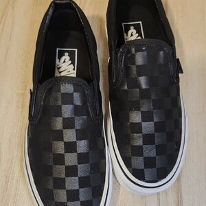 Vans Black and Gray Checkered Slip-Ons